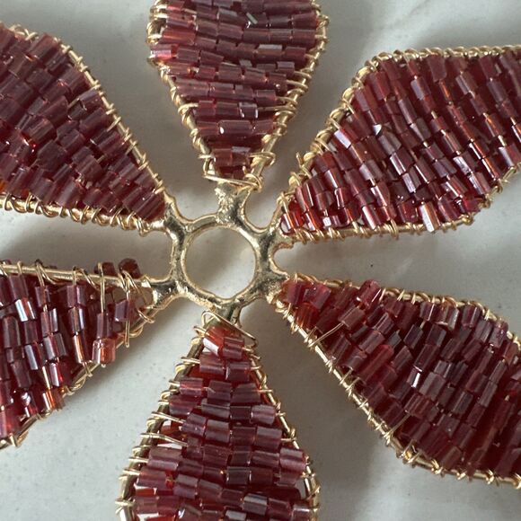 Czech Beaded Snowflake Christmas Ornament Red Bead Holiday Decor - Picture 5 of 10